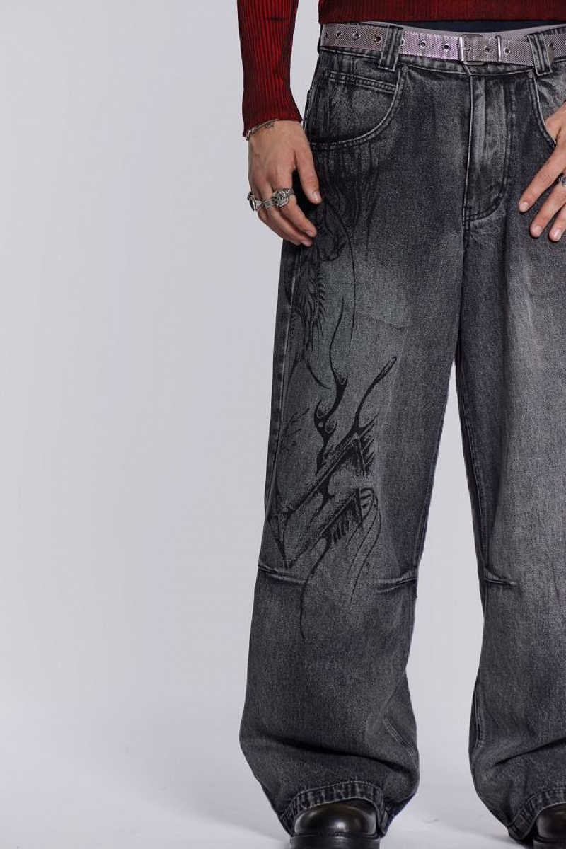 Jadedlondon Black Decal Colossus Jean | JADLDN24497