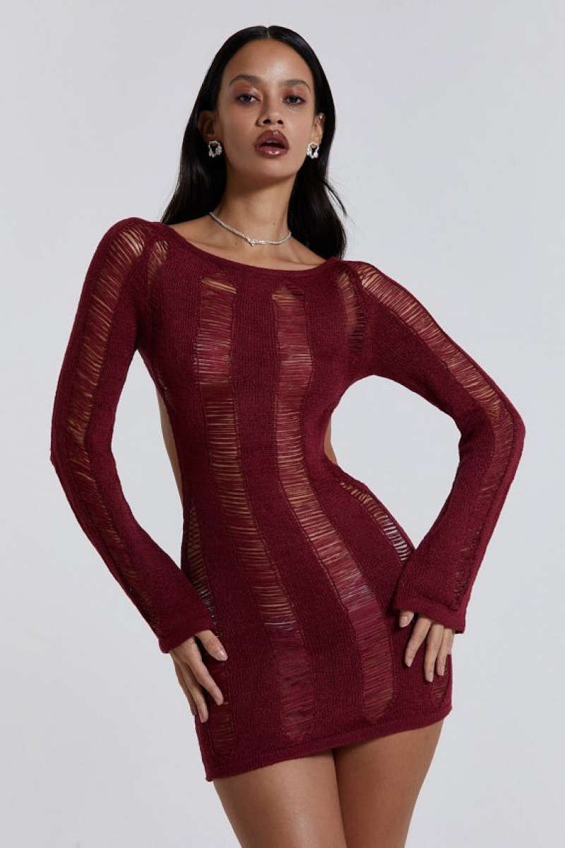 Jadedlondon Burgundy Umbra Mini Dress | JADLDN23766