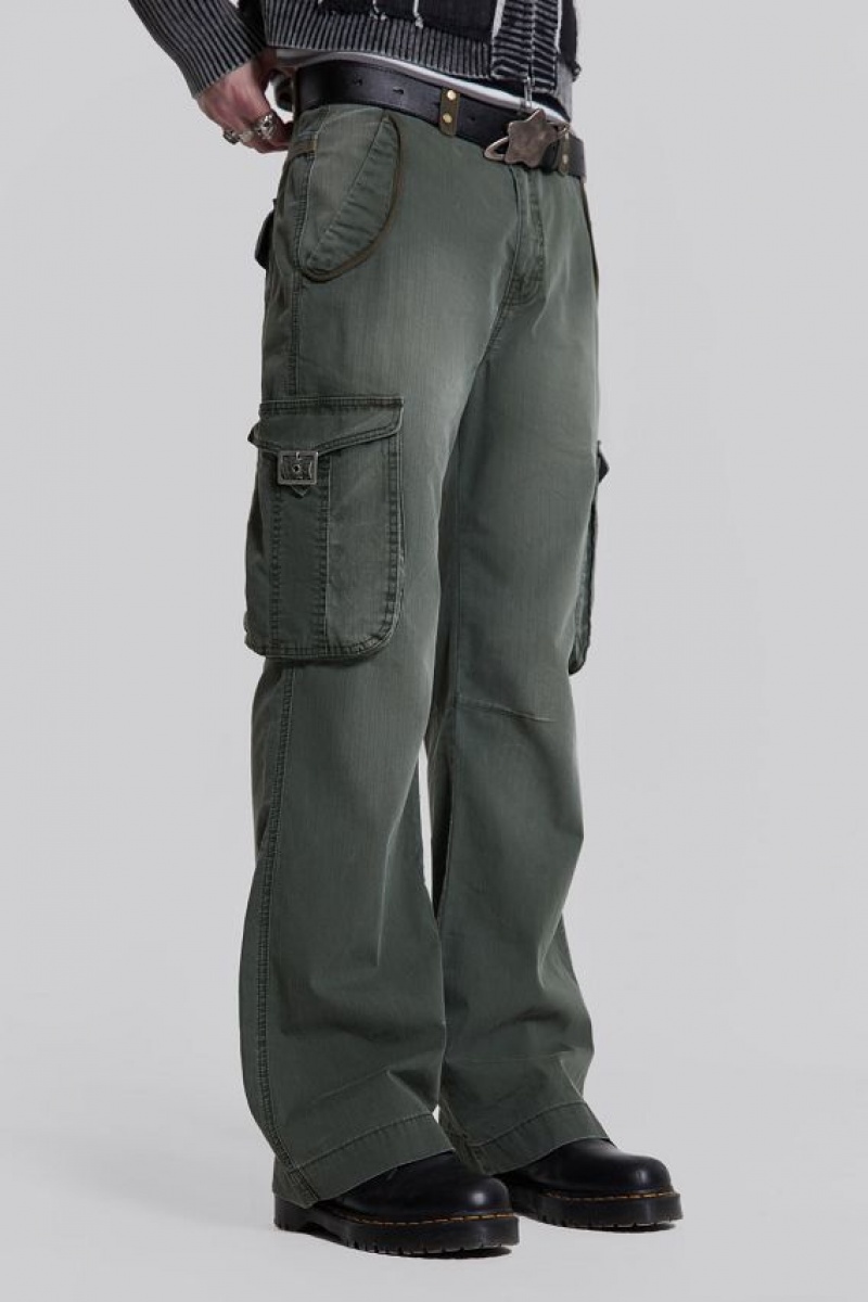 Jadedlondon Khaki Straight Leg Cargo Trousers | JADLDN24745
