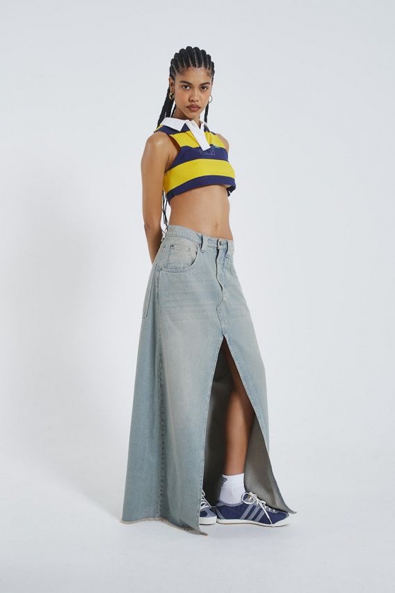 Jadedlondon Light Wash Denim Colossus Maxi Skirt | JADLDN24206