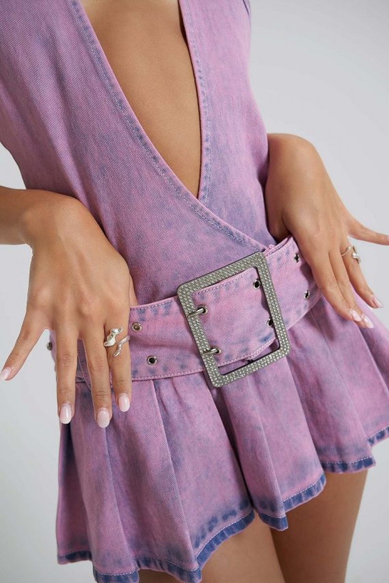 Jadedlondon Malibu Plunge Denim Mini Dress | JADLDN23776