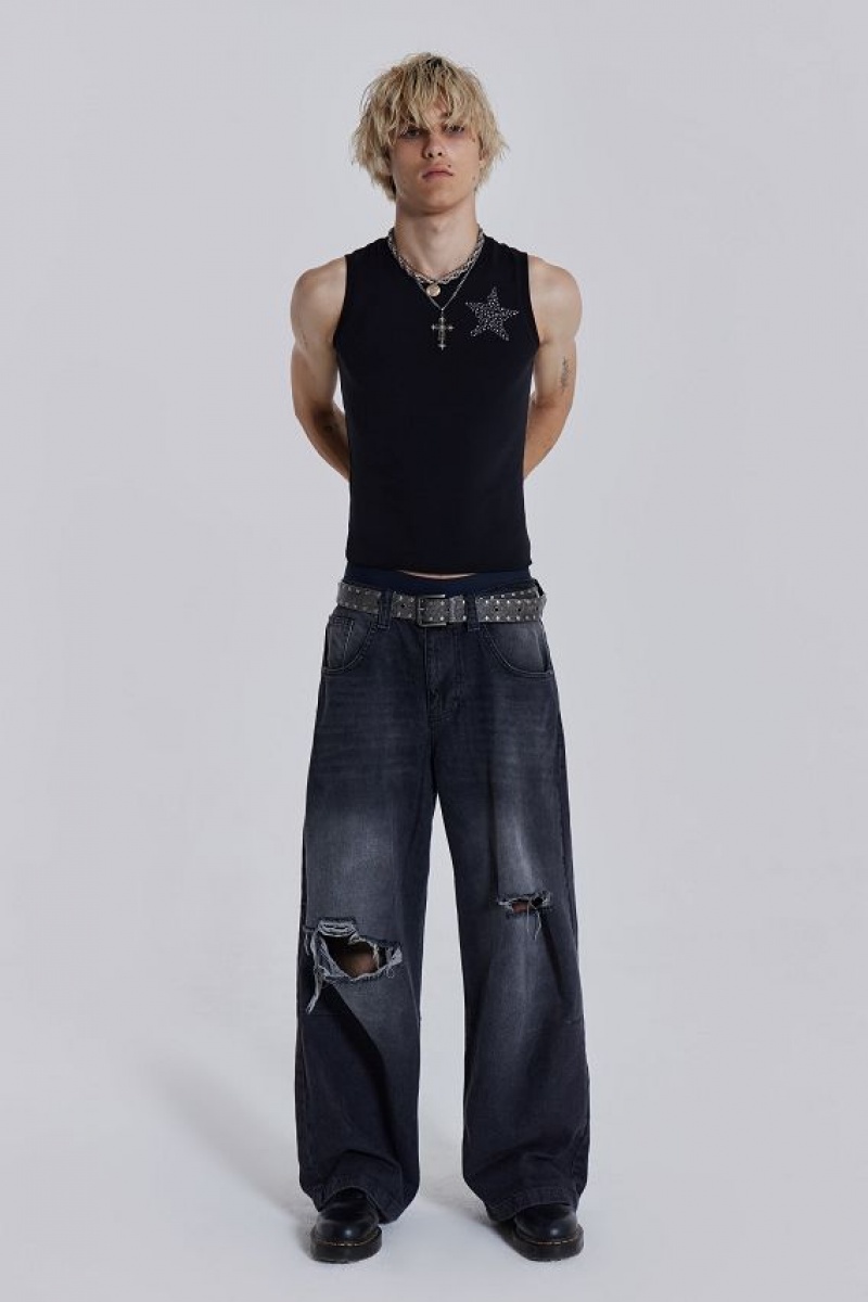 Jadedlondon Washed Black Busted Colossus Baggy Jeans | JADLDN24396